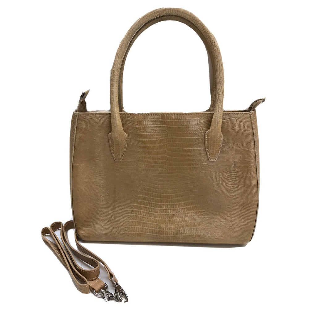 Montini Italy Leather Tan Handbag Embossed Reptile Satchel Purse